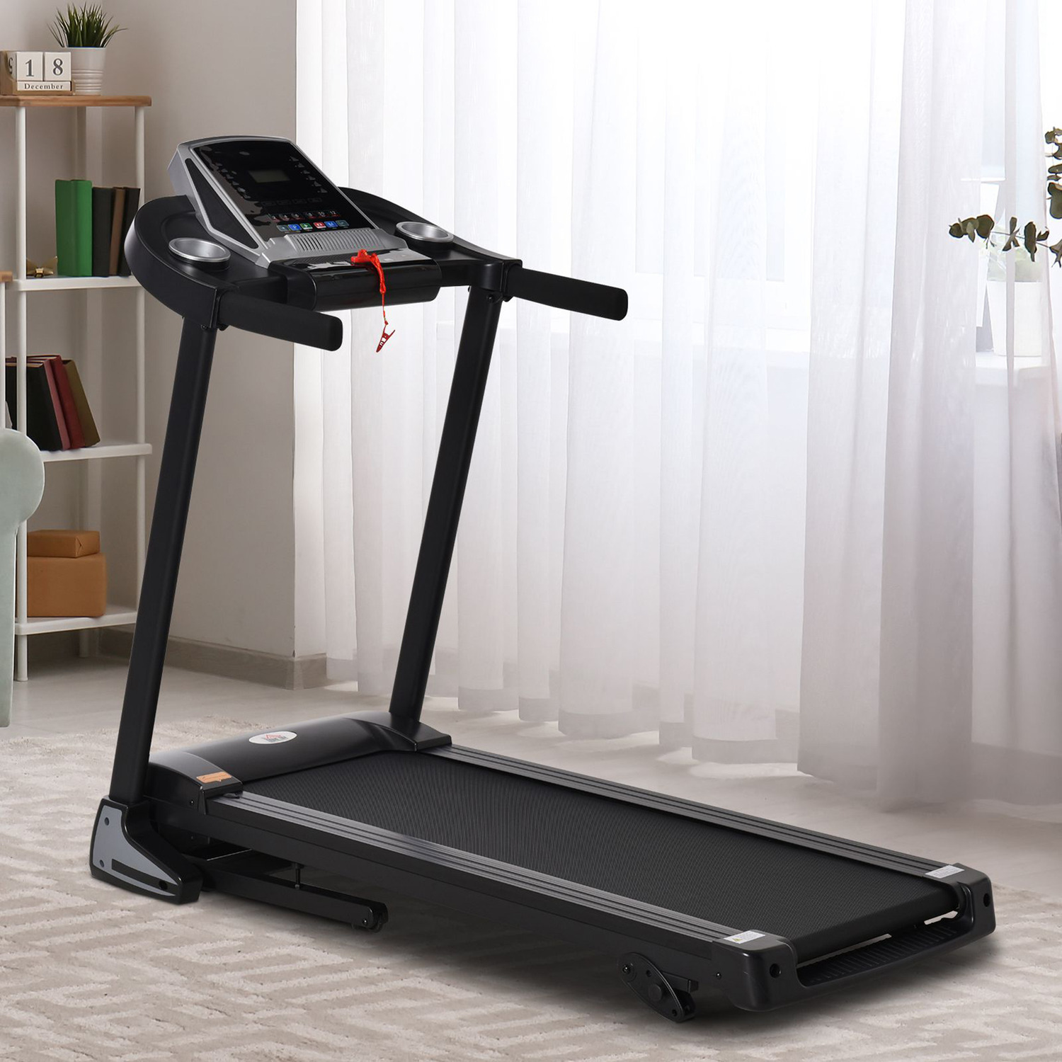 HOMCOM Folding Treadmill Machine Electric Motorised Running Machine - Black, Grey