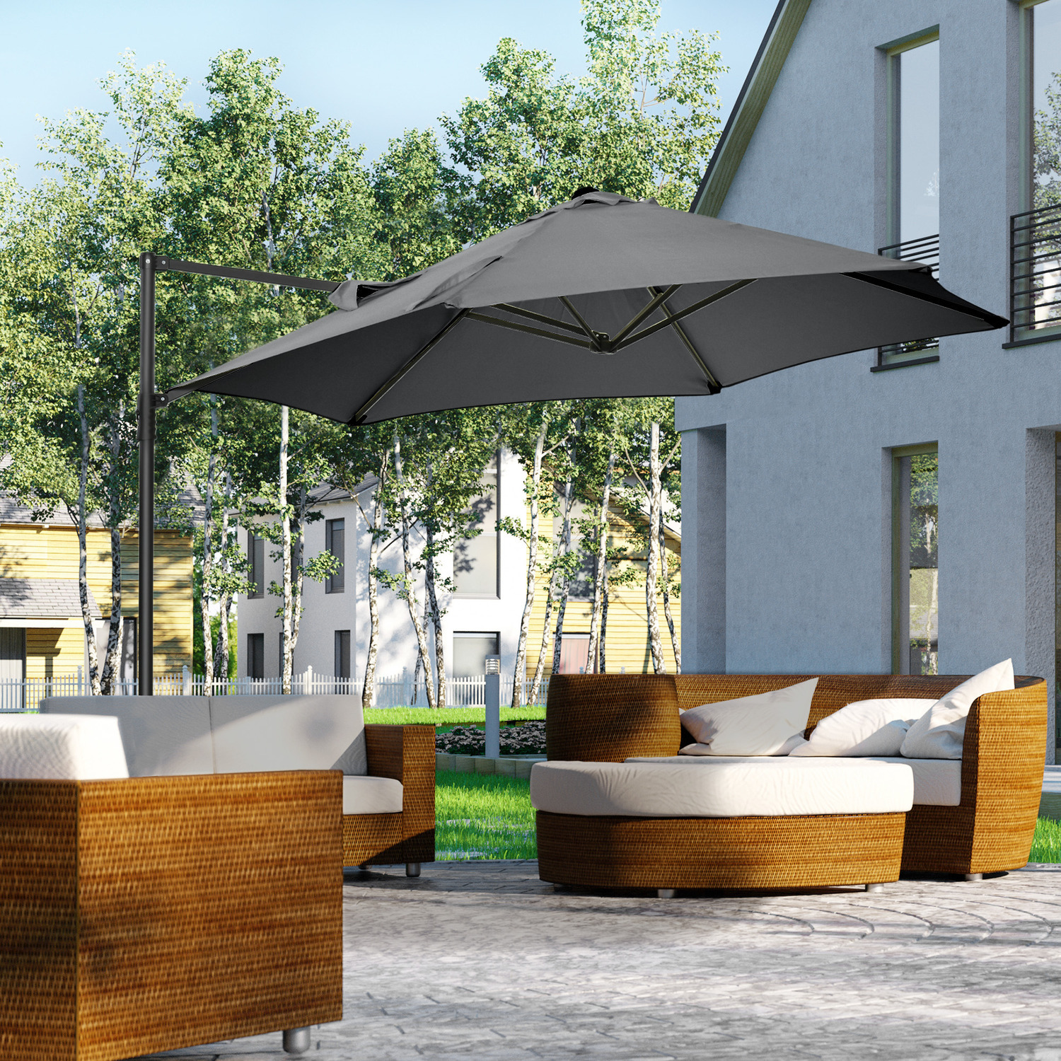 Outsunny 2.5M 360 Degree Rotation Garden Cantilever Parasol - Grey