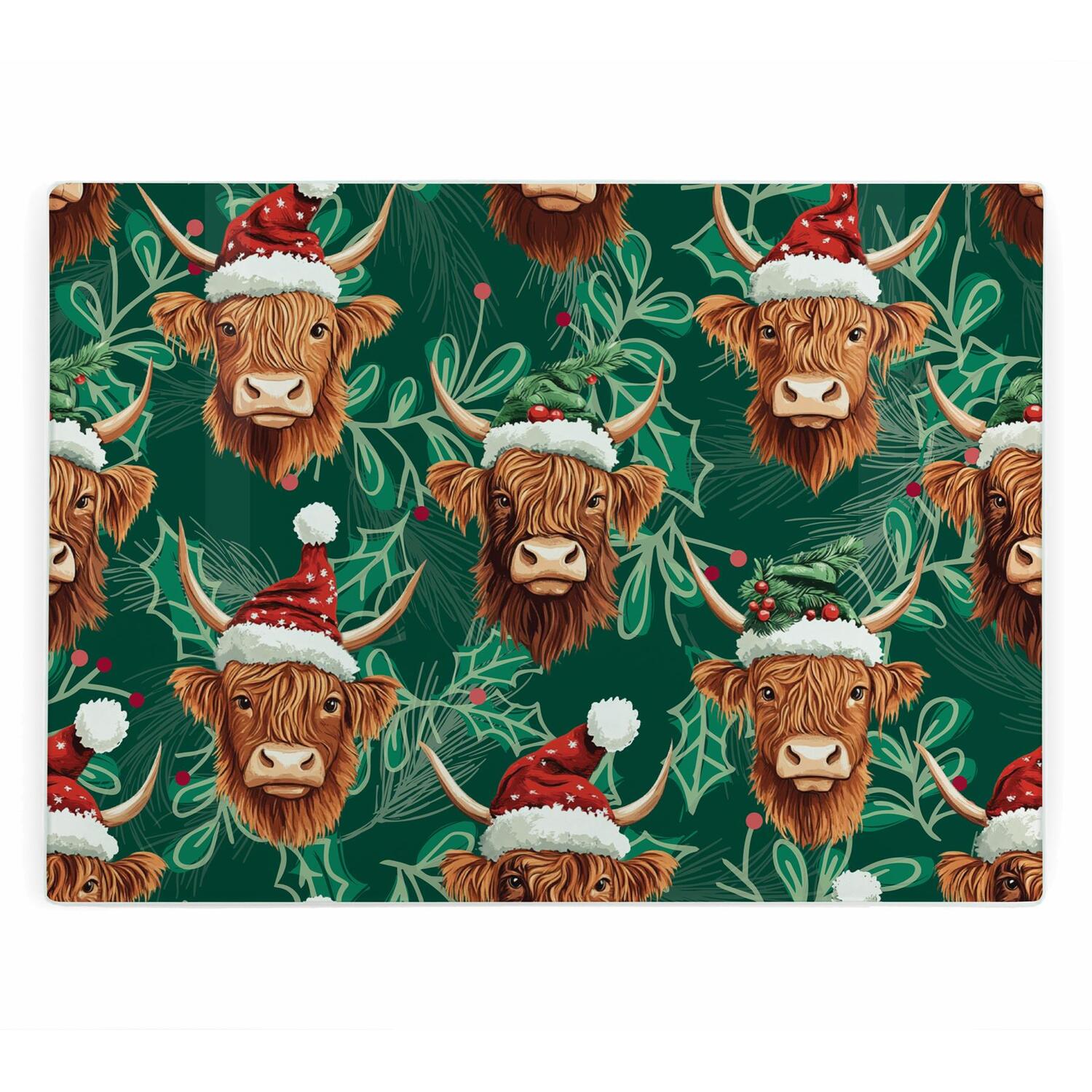 Image of Festive Highland Cows Large Smooth Glass&hellip;