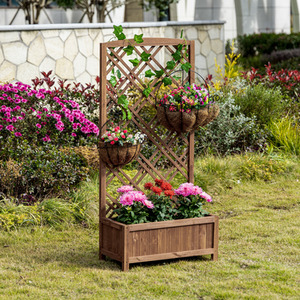 Outsunny Wooden Raised Planter with Lattice Trellis