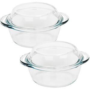 Pasabahce Glass Round Large Casserole Dish 840ml - Clear - Set of 2