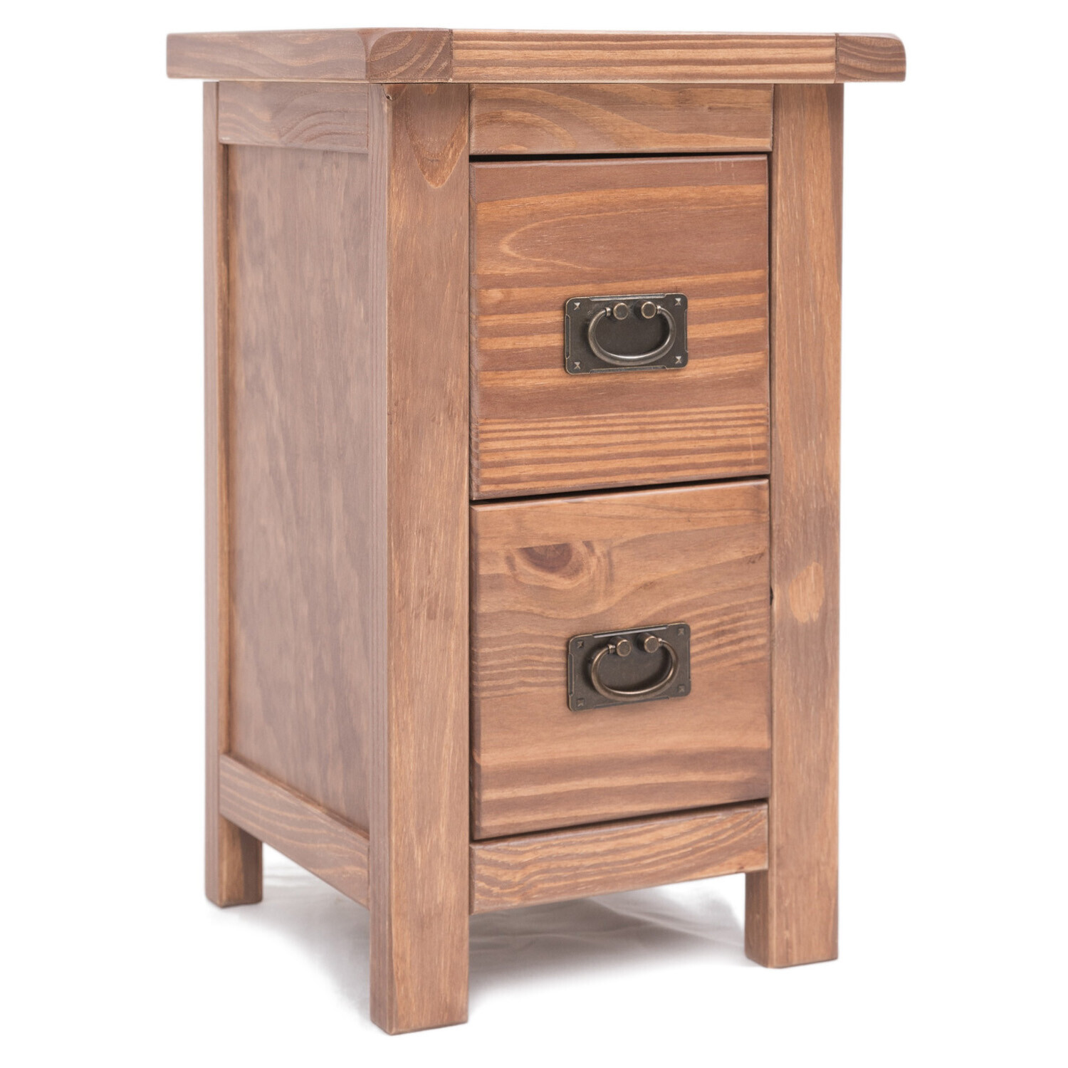 Padua 2 Drawer Petite Bedside - Antique Brass Drop Handle - Light Brown / Antique Brass Drop