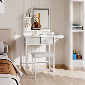 LED Mirror Dressing Table and Stool Set with Power Strip