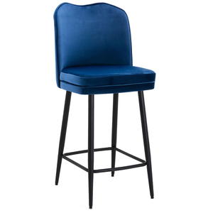 Knightsbridge Velvet Kitchen Bar Stool, Fixed Black Legs And Footrest