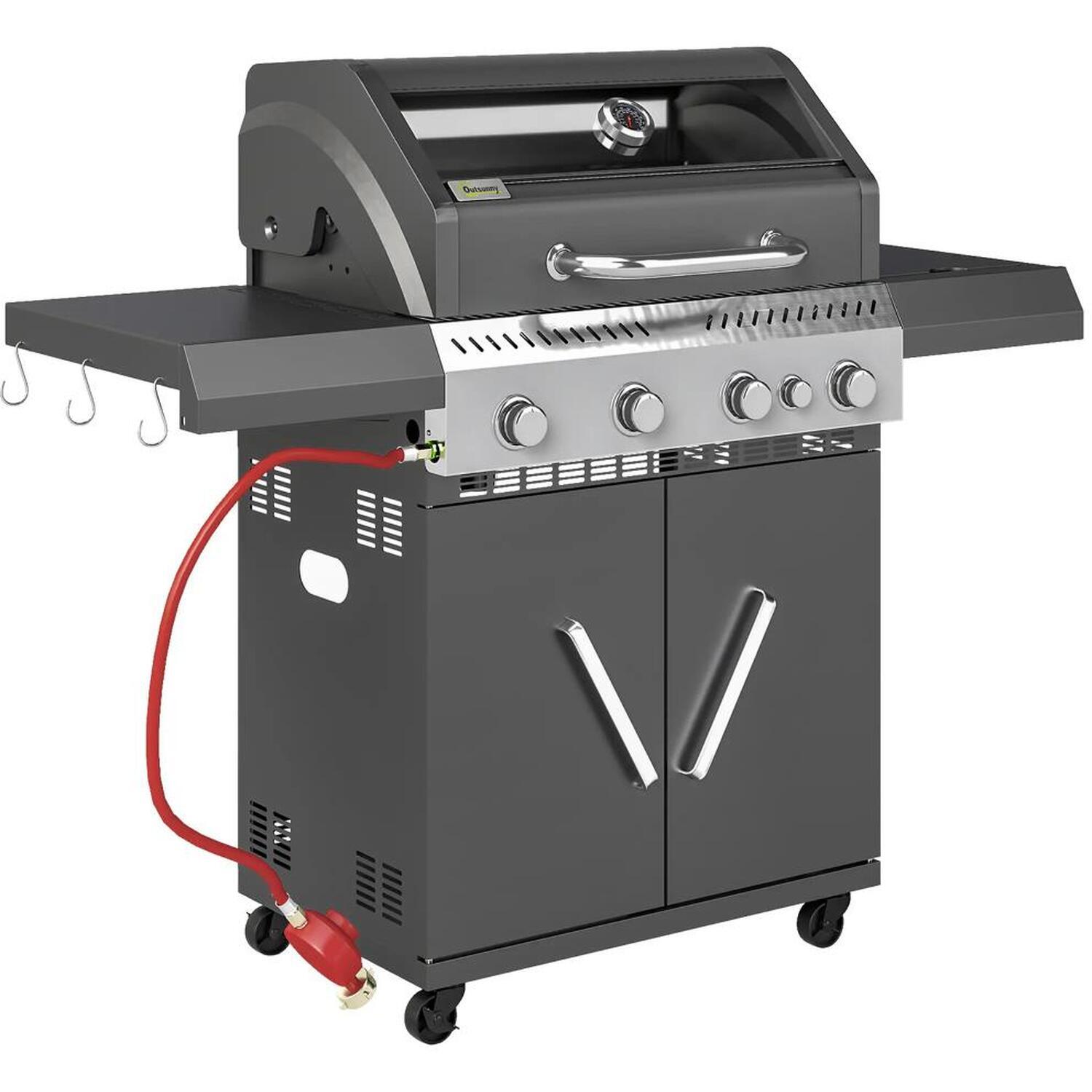 Sonic 4 in 1 Burner Gas BBQ Grill with Clear View Lid - Silver