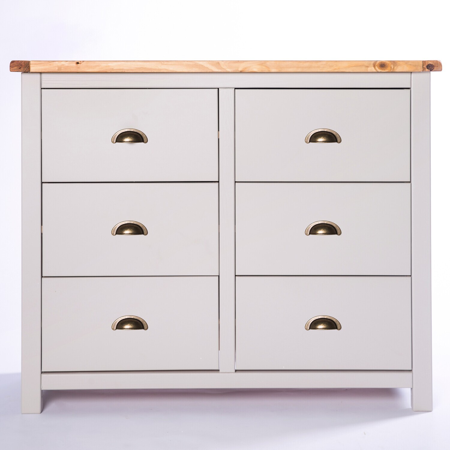 Argenta 3 over 3 Drawer Chest - Grey / Brass