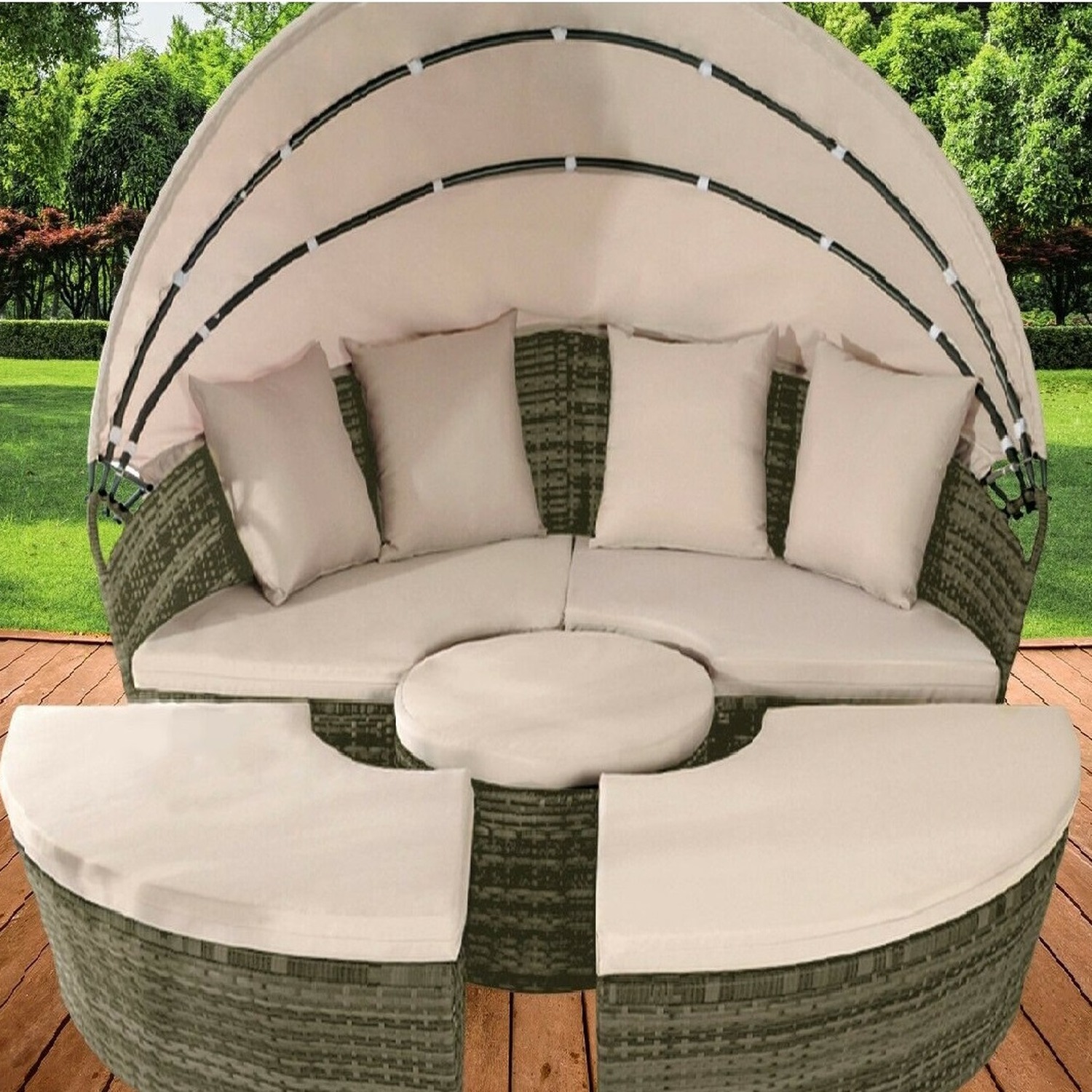 Luxury Canopy Sun Island 180cm Lounger - Grey