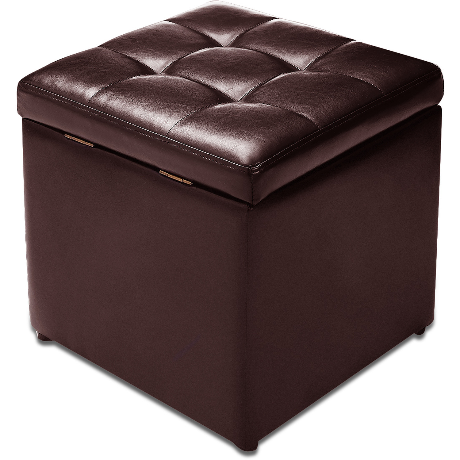 Costway Seat Cube Upholstered Ottoman Storage Stool - Brown