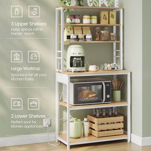 VASAGLE Baker's Rack with Power Outlet, Coffee Bar for Kitchen with Storage