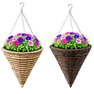 Cone Hanging Basket Planter With Liner and Hanging Chian 12 Inch