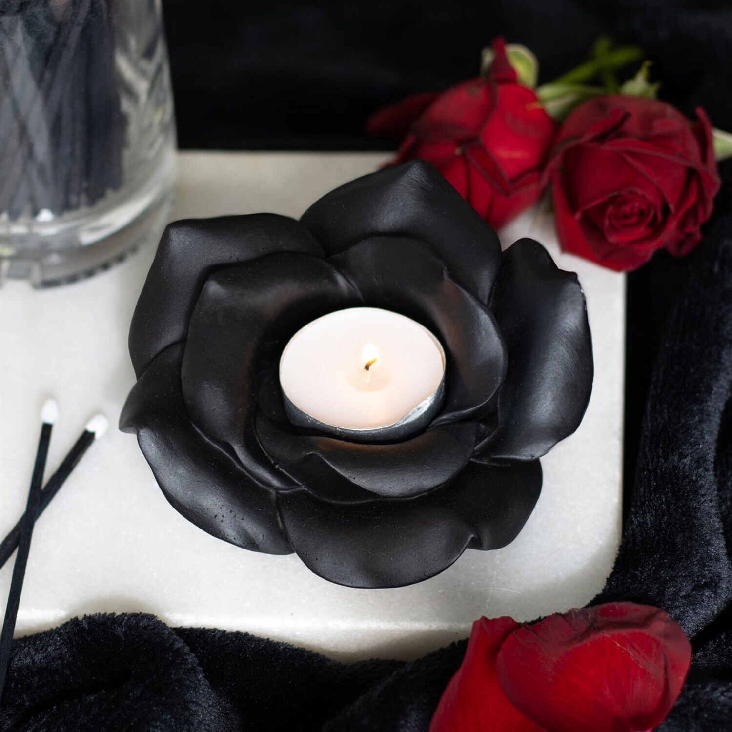 Rose Tealight Candle Holder - Black
