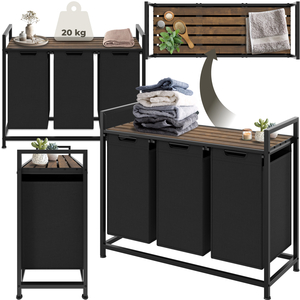 Dual Laundry Basket, Pull Out Compartments, Wooden Folding Shelf