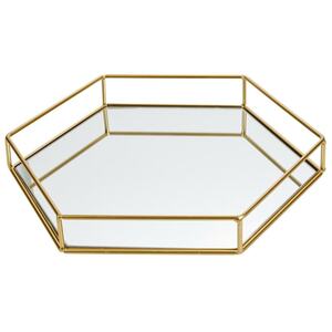 Hexagon Metal Gold Mirror Tray - Large