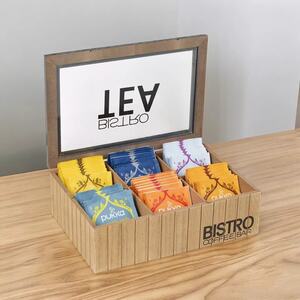6 Sections Wooden Bistro Tea Box - Compartment Organizer - Brown