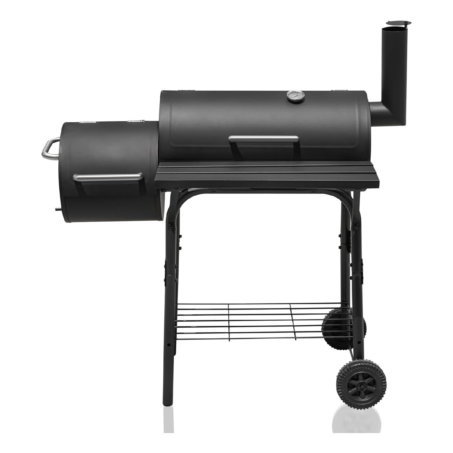 Large Charcoal Bbq Grill With Offset Smoker - Black