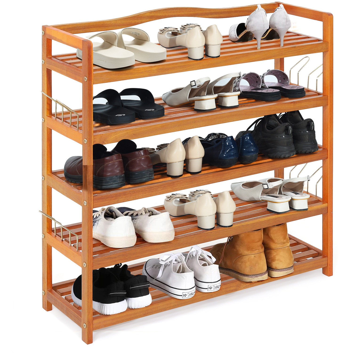 Shoe Shelf With Side Metal Hooks - Brown