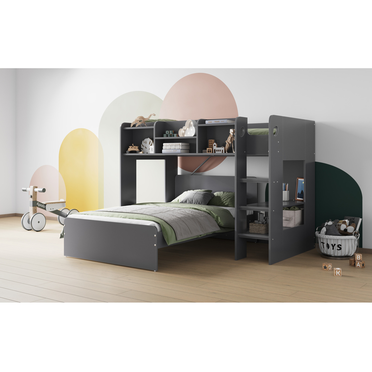 Flair Wizard L Shaped Triple High Sleeper Grey - Grey