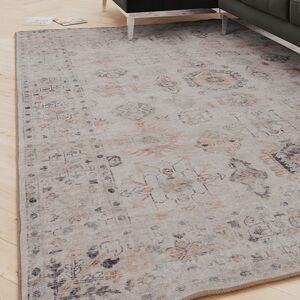 Machine Washable Soft Pile Faded Grey Beige Distressed Living Room Area Rug