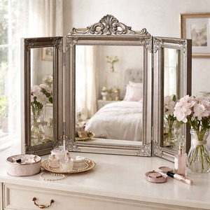 Distressed Gold Trifold Mirror
