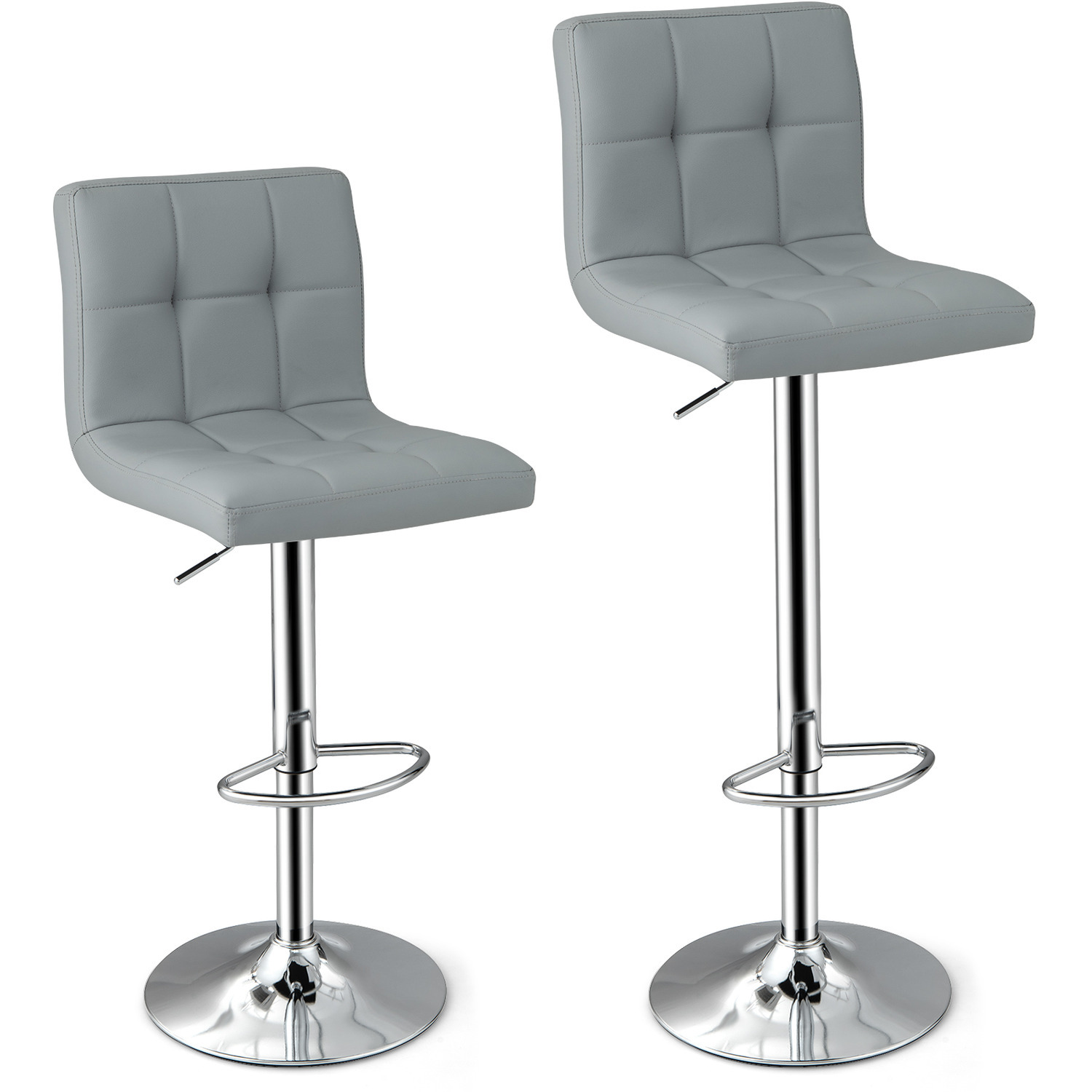 Set Of 2 Bar Stool Pu Leather Counter Height Chair - Grey