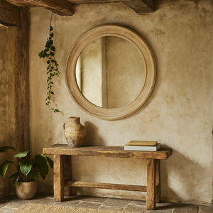 Round Natural Washed Wood Wall Mirror Frame
