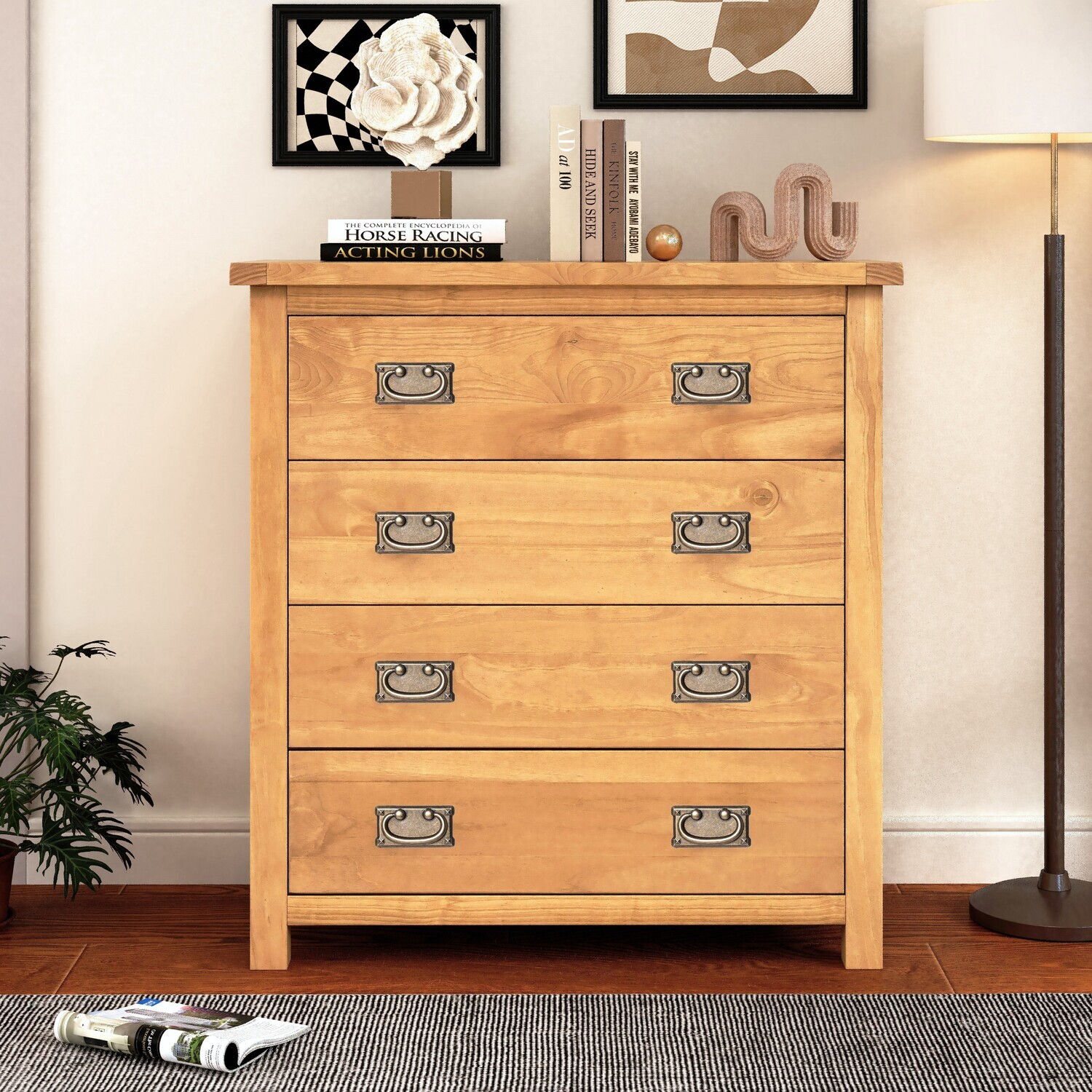 Lugo 4 Drawer Chest - Brown / Brass