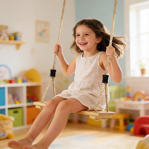 AIYAPLAY Wooden Swing Seat Adjustable Rope Straps Kids Outdoor