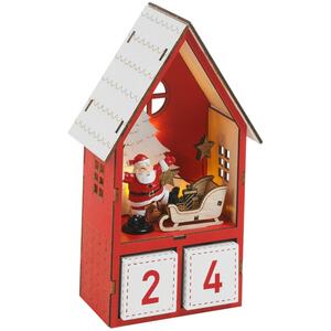 23cm LED Wood House Santa Advent Calendar - Brown