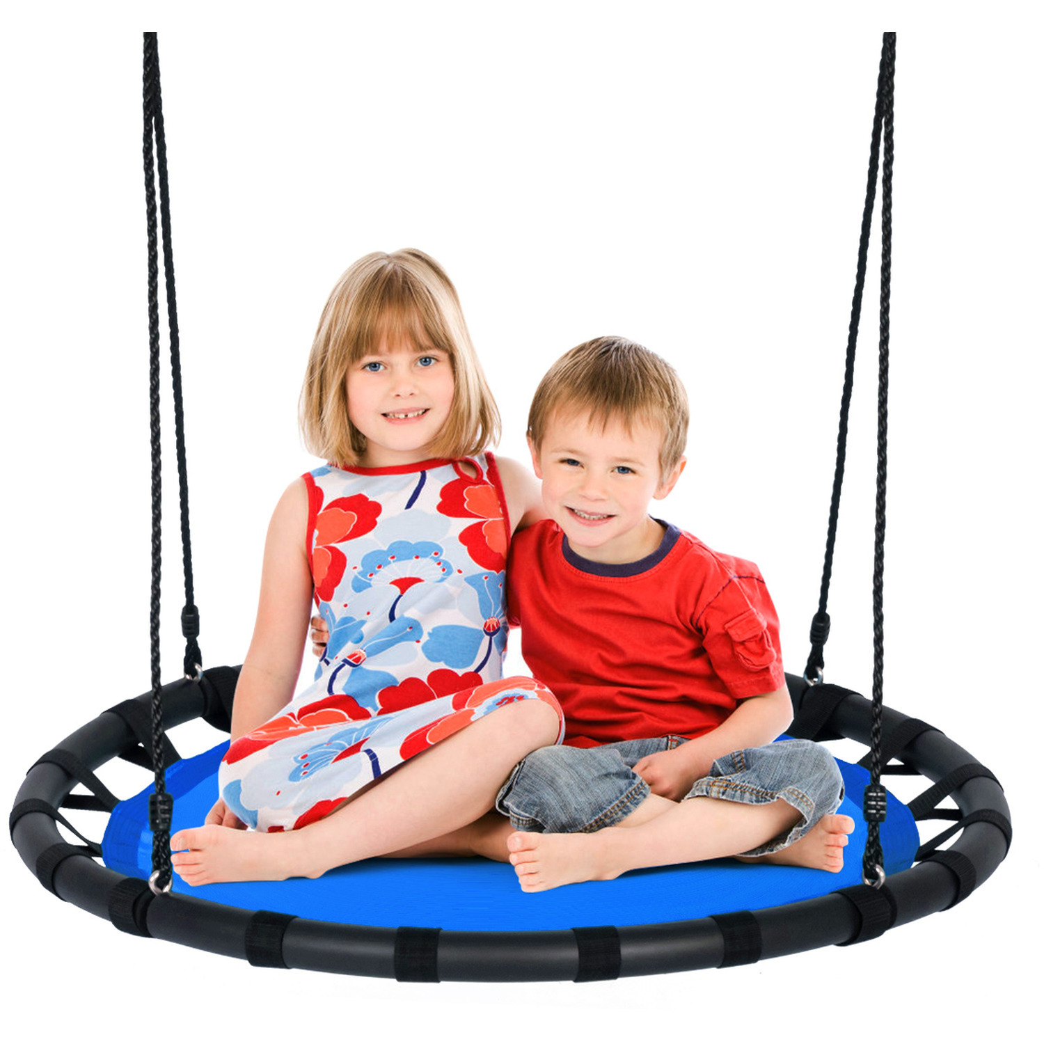 Costway 100cm Saucer Round Tree Swing Round Mat Tree Swing - Blue