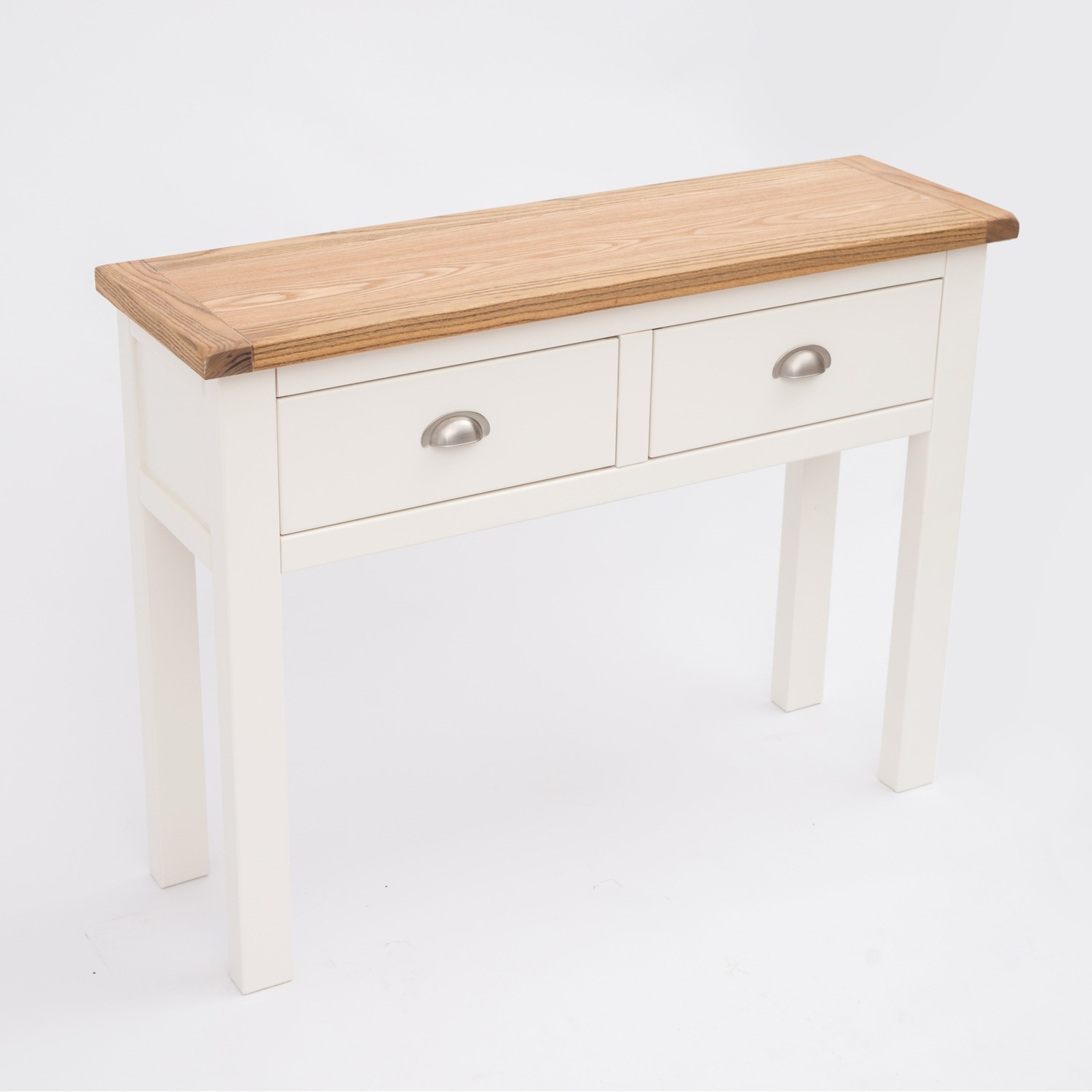 Lovere 2 Drawer Console Table - Satin Chrome Handles - Off White / Satin Chrome