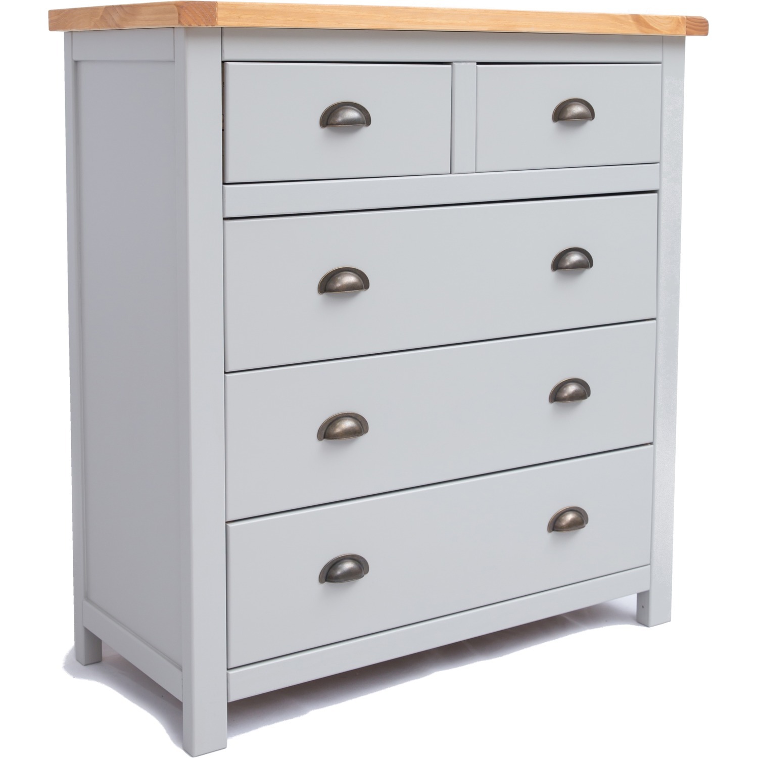 Argenta 2 over 3 Drawer Chest - Grey / Brass