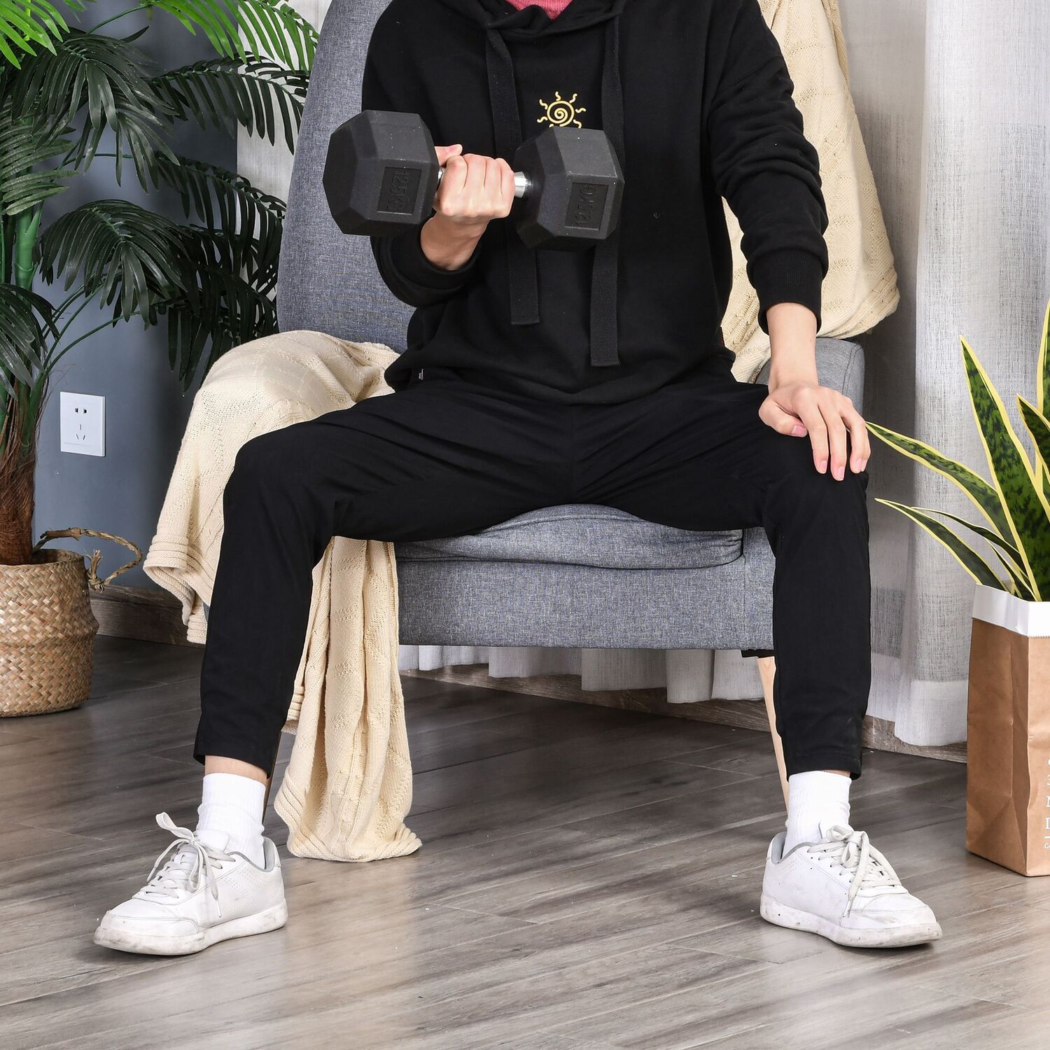 HOMCOM Single Rubber Hex Dumbbell - Black / 32.6cm