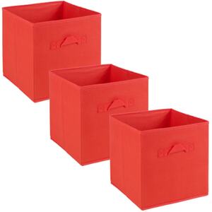Large Collapsible Cube Storage Boxes with Carry Handles - 27x27x27cm - Beige - Set of 3