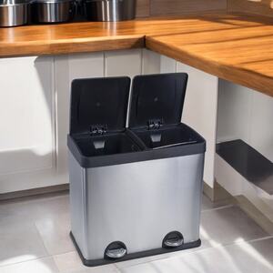 60L Stainless Steel Pedal Recycling Bin - Black