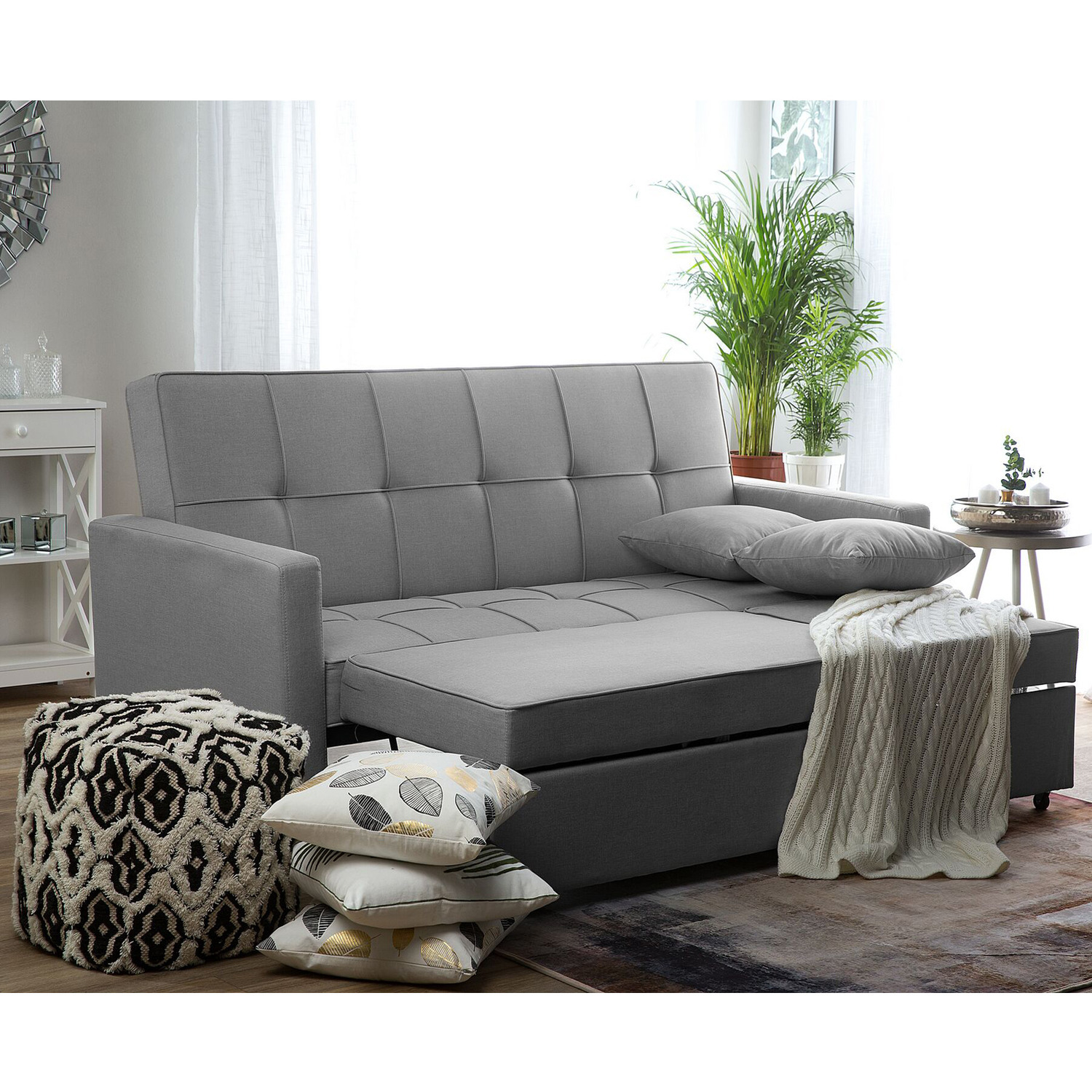Martin Linen Fabric Reversible Footstool Sofa-bed - Light Grey