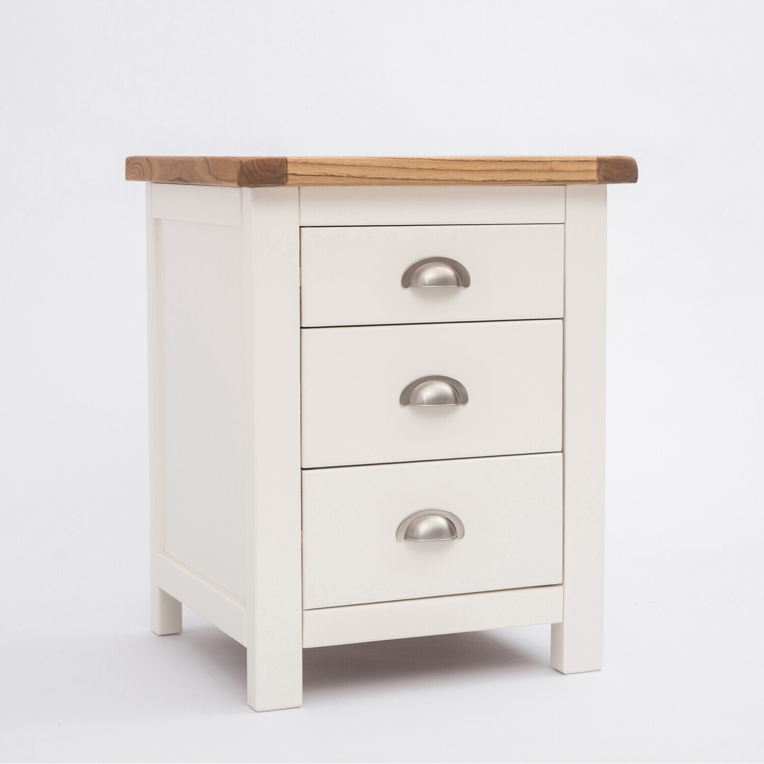 Lovere 3 Drawer Bedside Cabinet - Off White / Satin Chrome