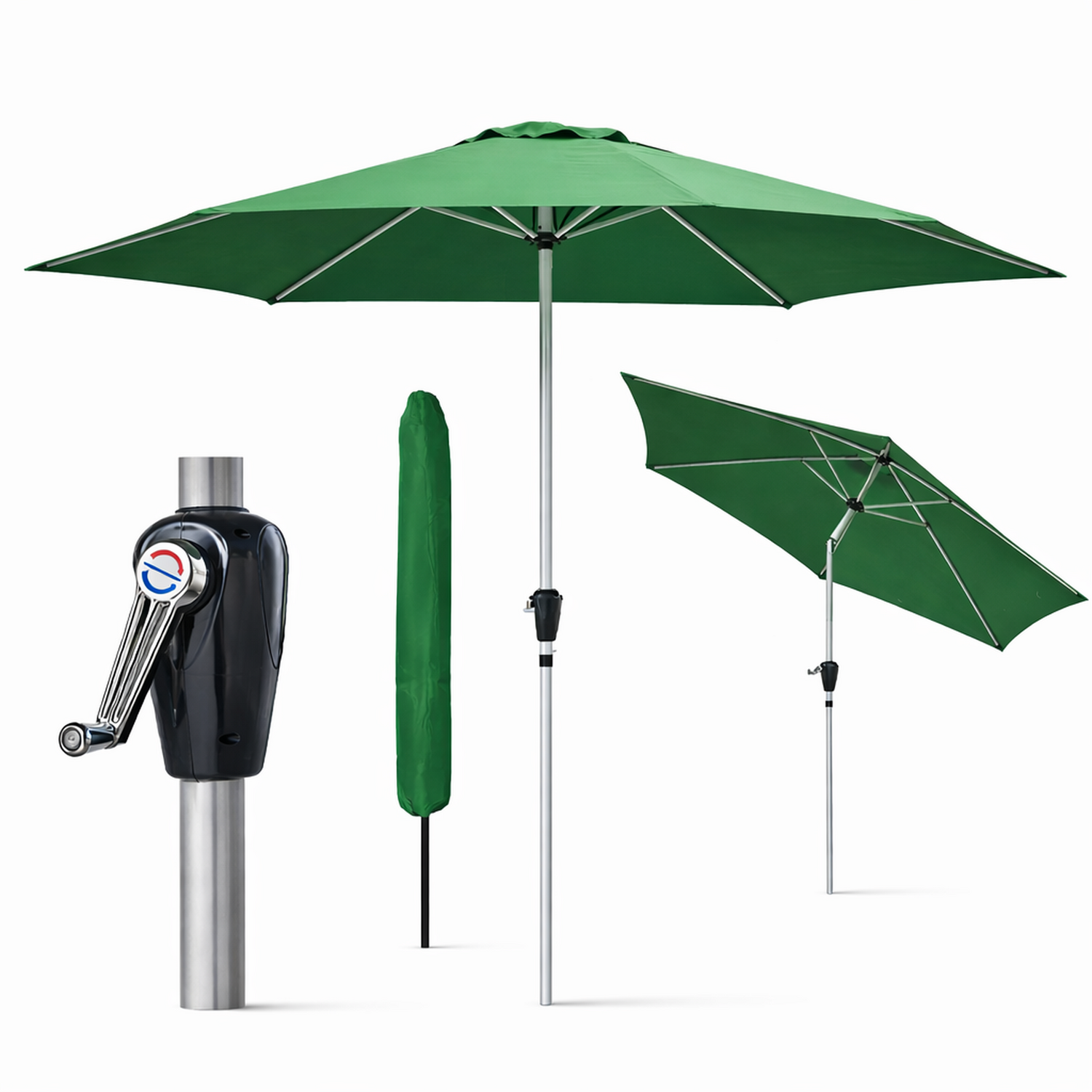 Glamhaus Garden Parasol Tilting Umbrella Green With Protective Cover - Green