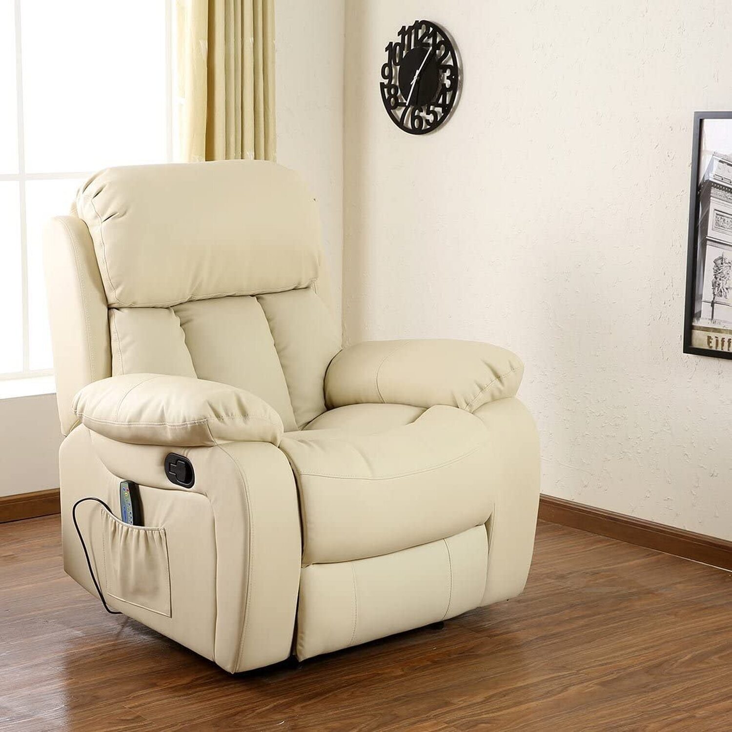 More4homes Chester Heated Leather Massage Recliner Chair - Cream