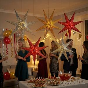 5 LED Paper Star Lights 60cm Red Silver Gold - Multicoloured - Set of 5