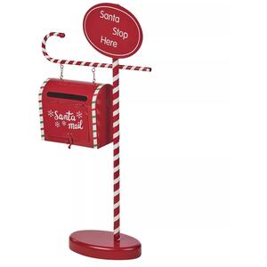 Small Red Wood & Metal Santa Mailbox- 50x25x10cm
