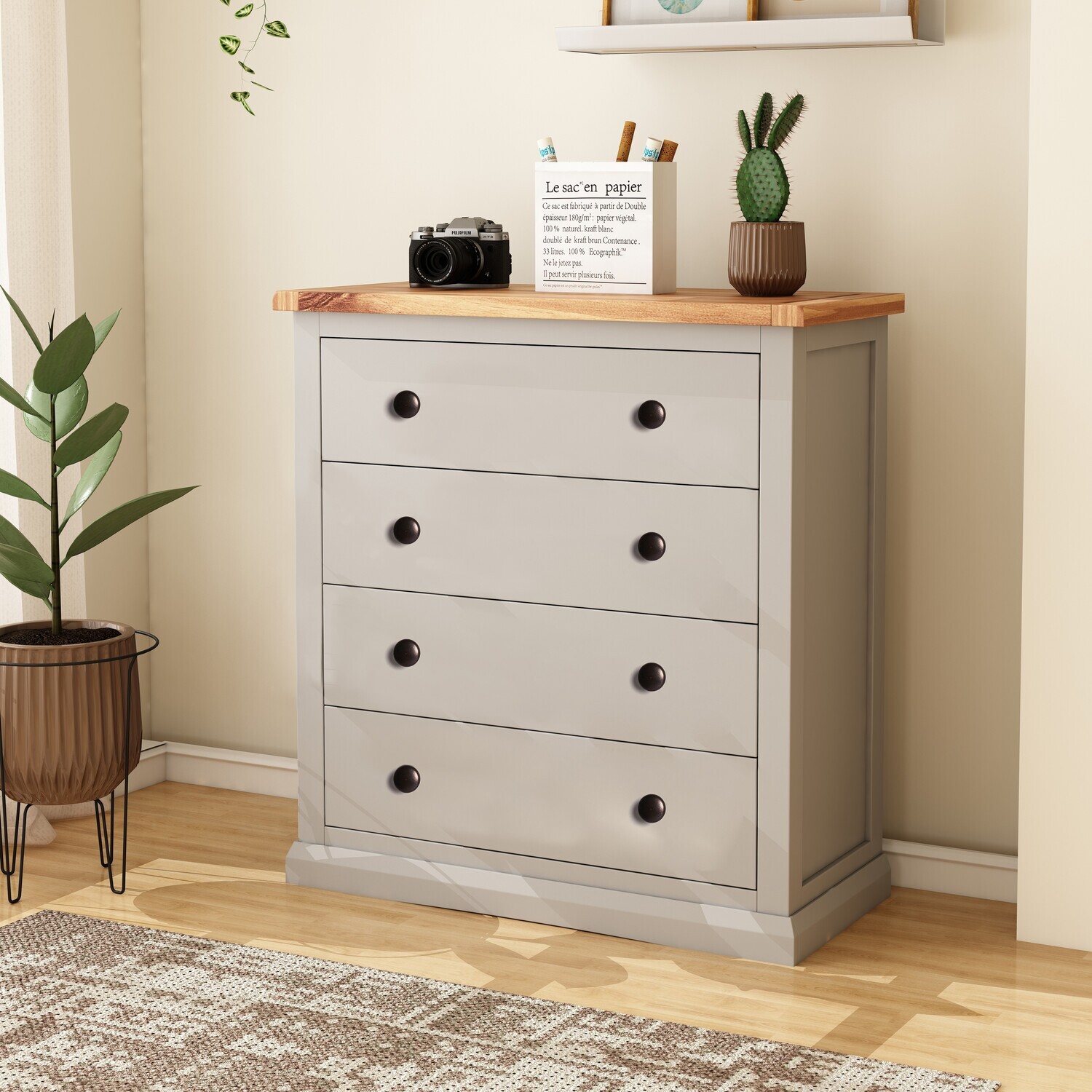 Loreo 4 Drawer Chest - Grey / Brass