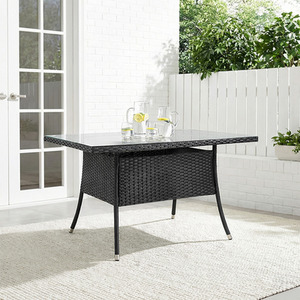 Breeins Outdoor Rattan Table with Glass Top and Parasol Hole Rectangular