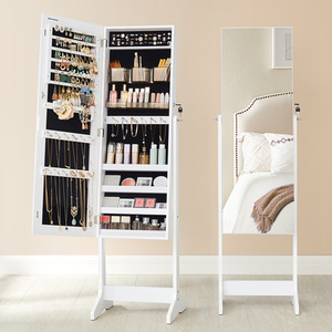 SONGMICS Lockable Jewellery Cabinet with Full-Length Mirror, Cosmetic Storage