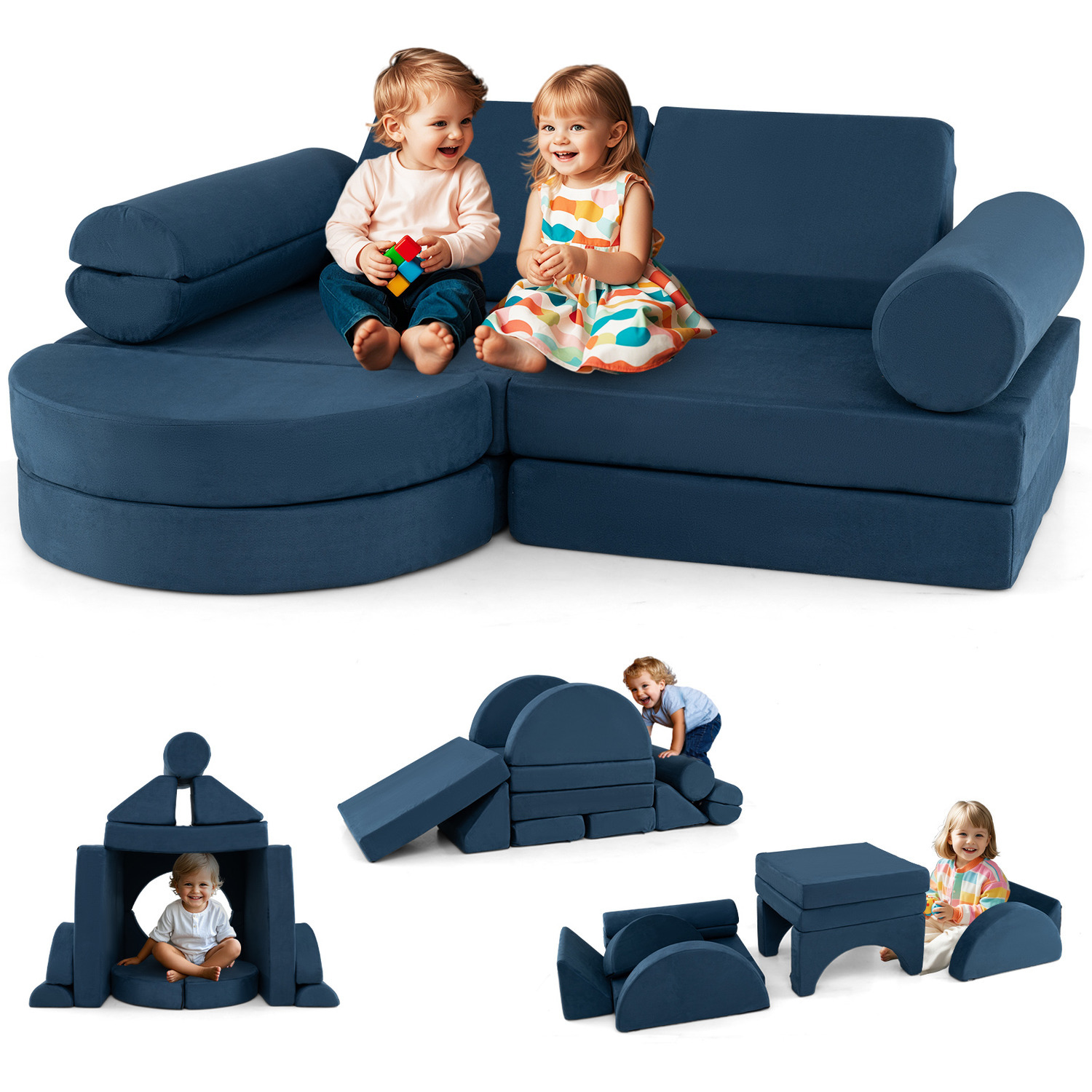 Versatile Toddler Sectional Sofa Set - Blue