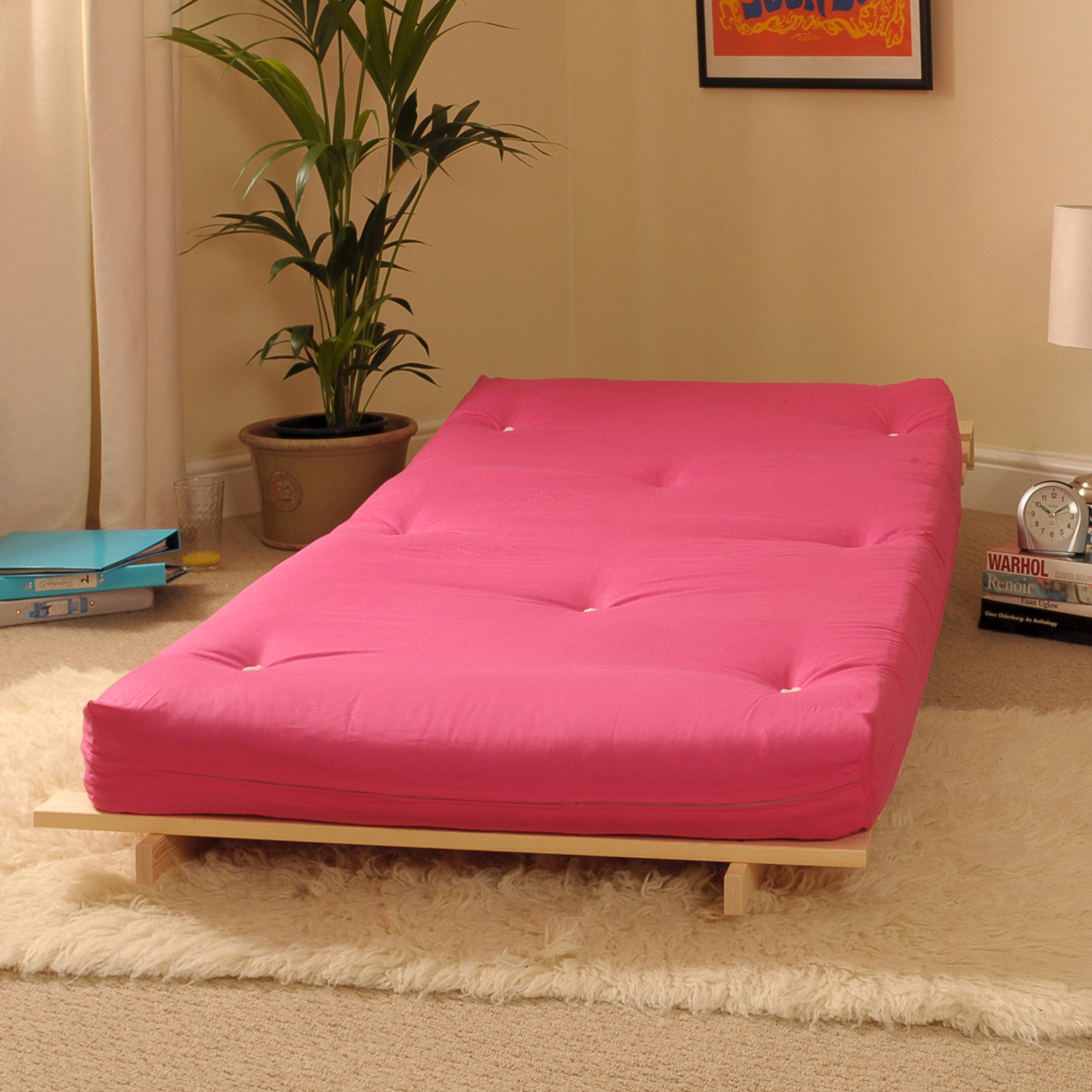 Hot Pink Single 3ft Luxury Futon Sofa Bed - Pink