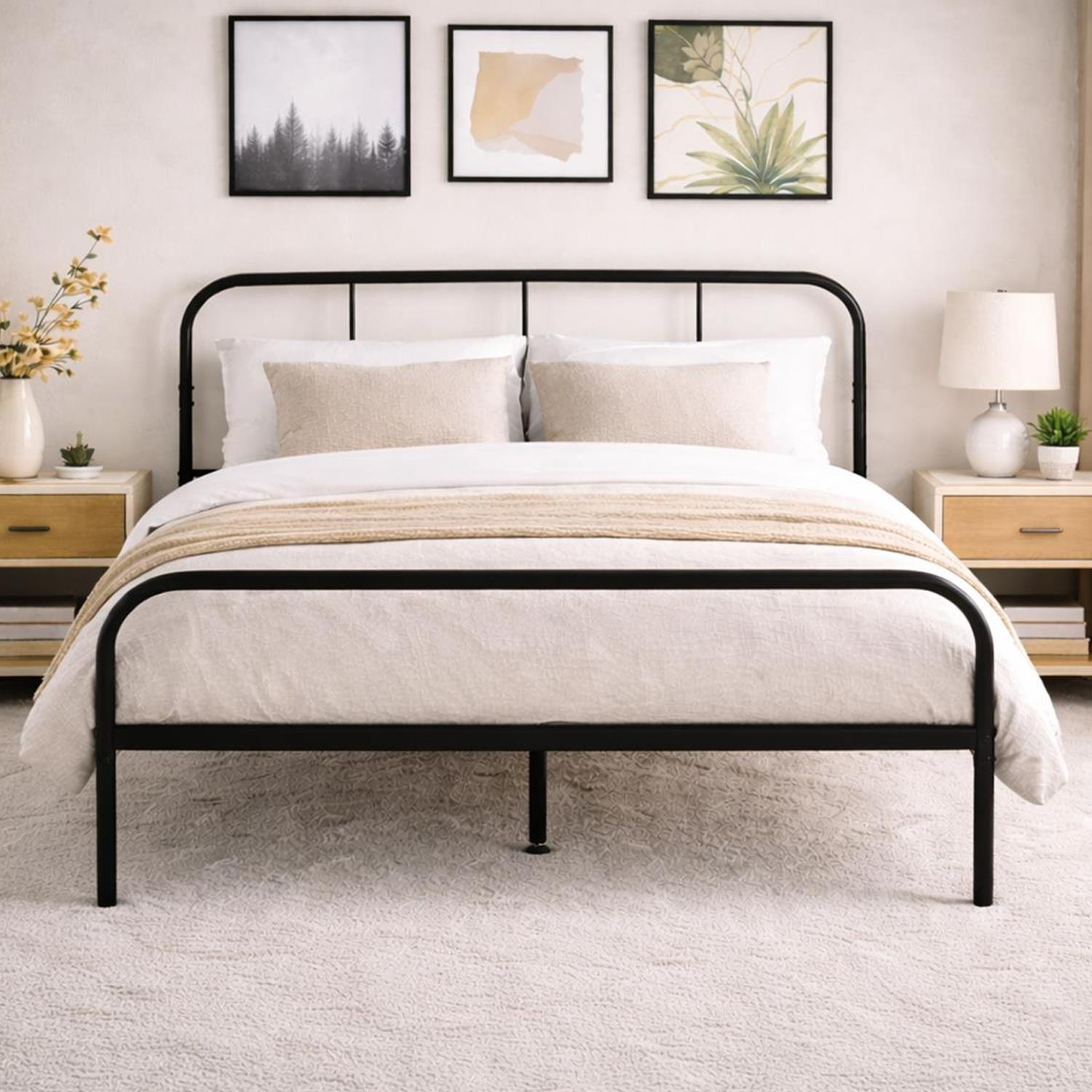 King Size Bed Frame With Rounded Headboard - Black