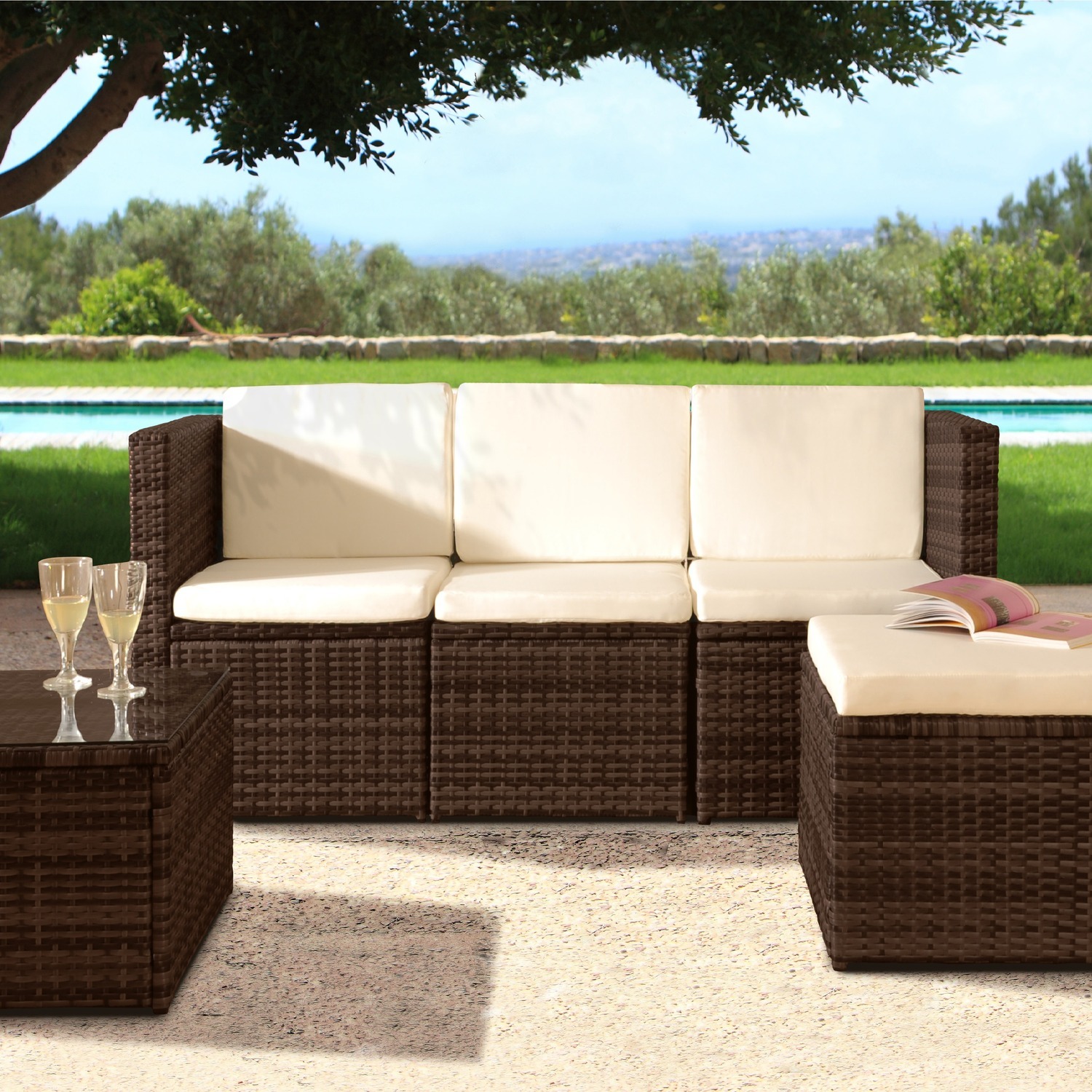 3pc Rattan Garden Patio Furniture Set - Brown