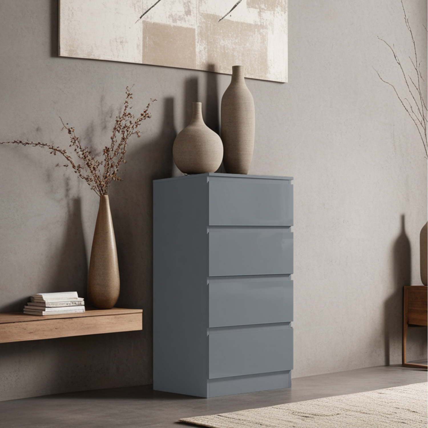 Gloss Grey Chest Of Drawers - Grey / 99cm / 40kg