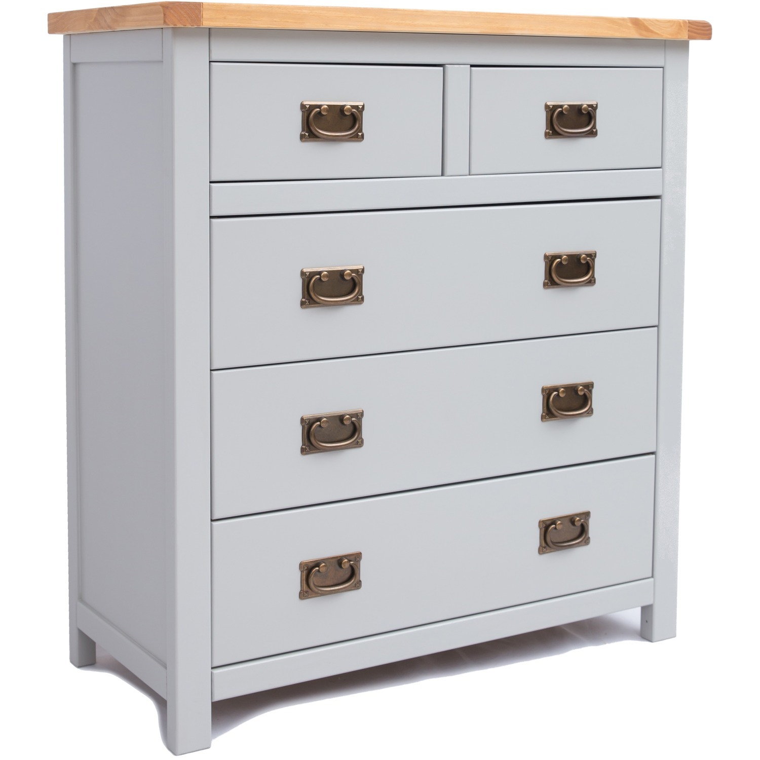 Argenta 2 over 3 Drawer Chest - Grey / Brass