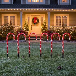 LED Candy Cane Christmas Pathway Lights - Red - Set of 12